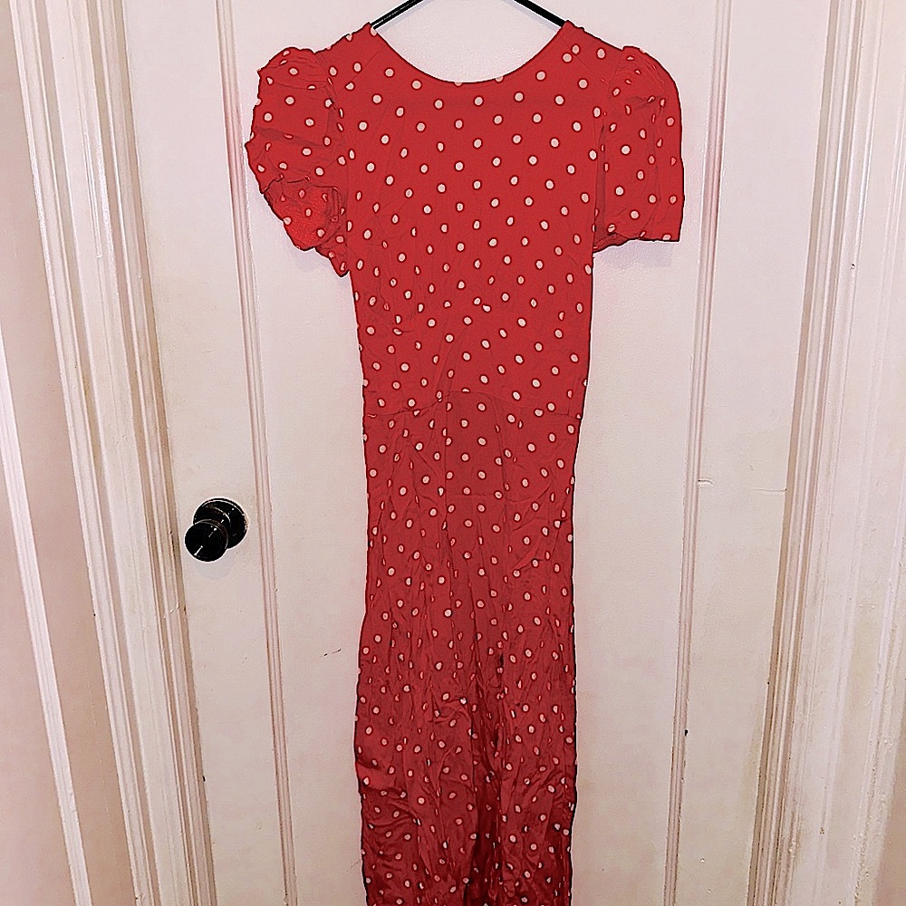 AFRM: Polka-Dotted Summertime Knee Length Slit Dress